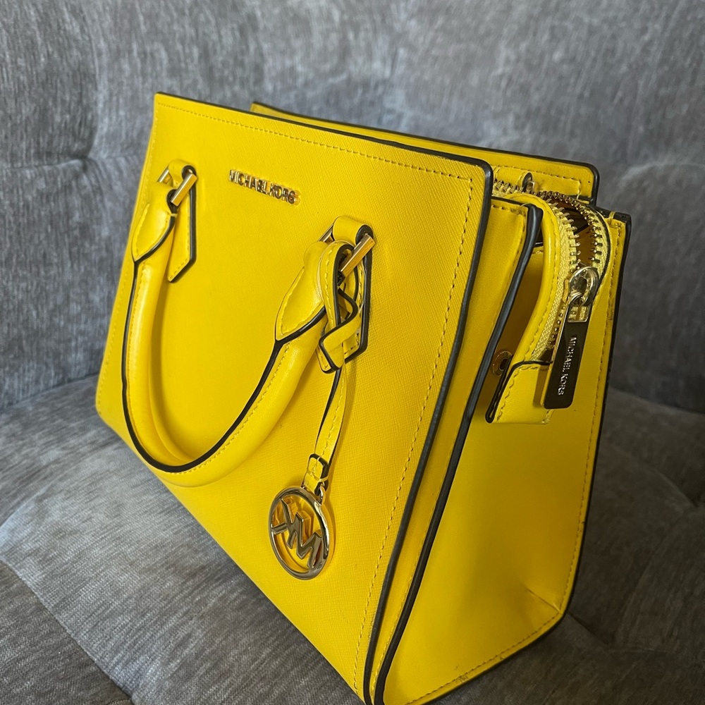 Michael Kors Bright Yellow Satchel with Gold Details - Picture 3 of 5